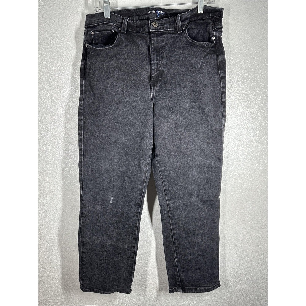 Style &‎ Co Jeans Womens 16 Petite Black Easy Stretch Denim Straight Leg